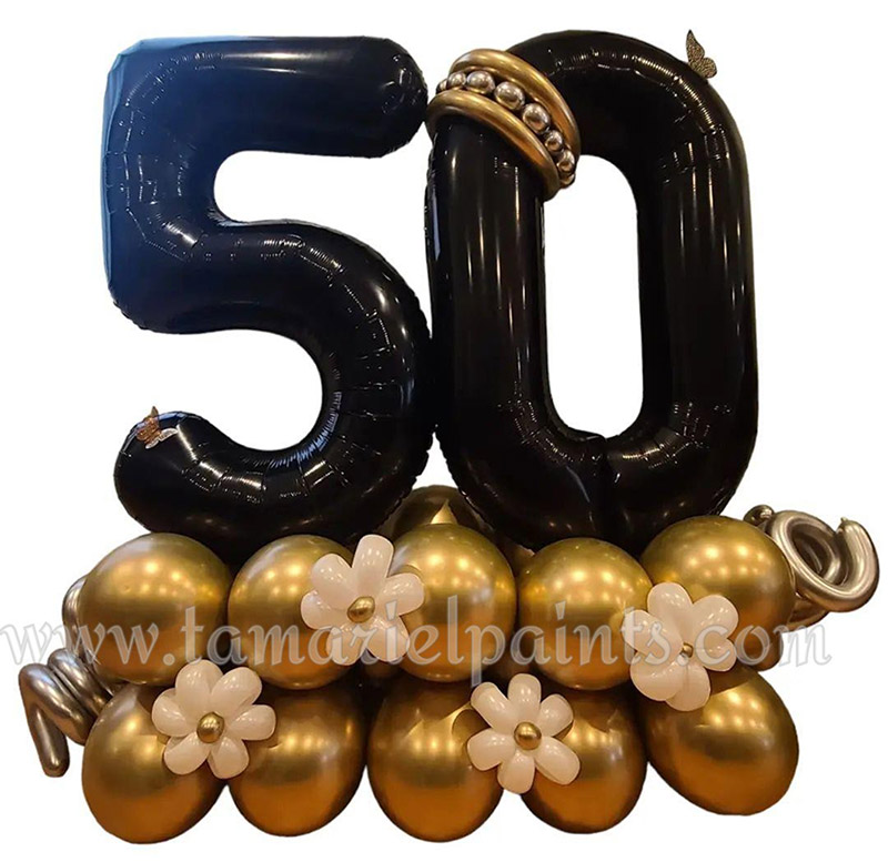 A photo of a balloon display for a 50th birthday party