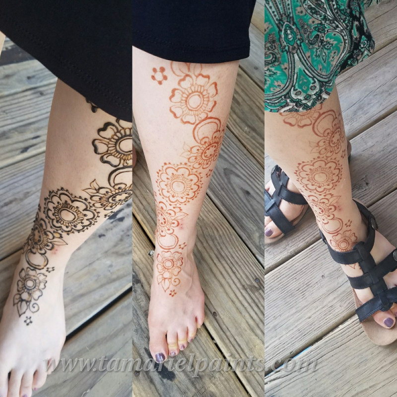 3 intricate floral henna leg tattoo designs