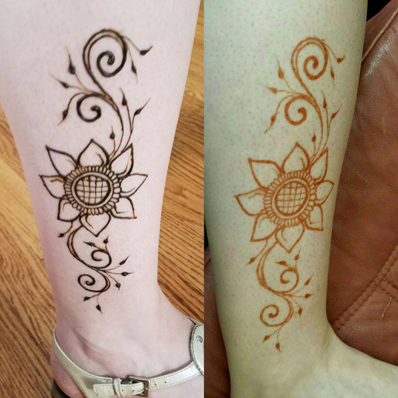 2 intricate floral henna leg tattoo designs