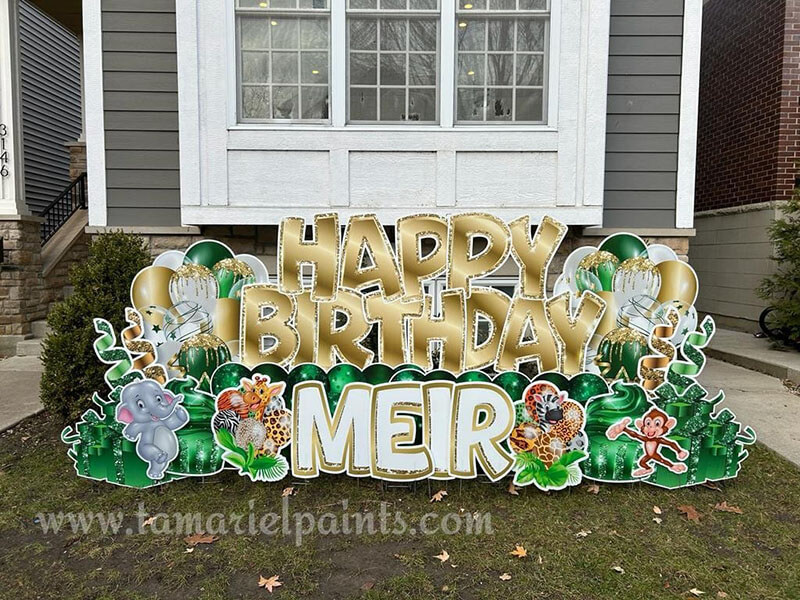 A photo of a custom made yard sign which reads Happy Birthday Mier