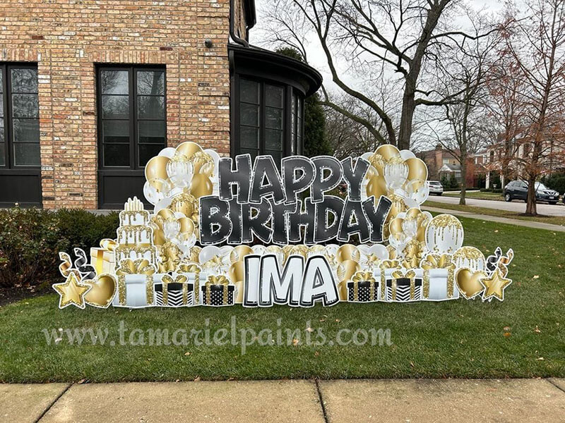 A photo of a custom made yard sign which reads Happy Birthday Ima